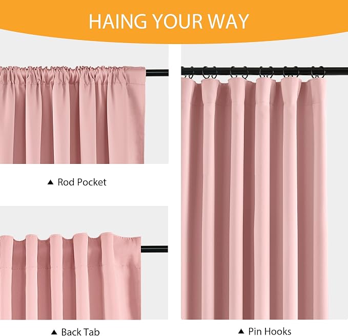 RYB HOME 100% Blackout Curtains 63 inches Length, Thermal Insulated | Thermal - Image 6