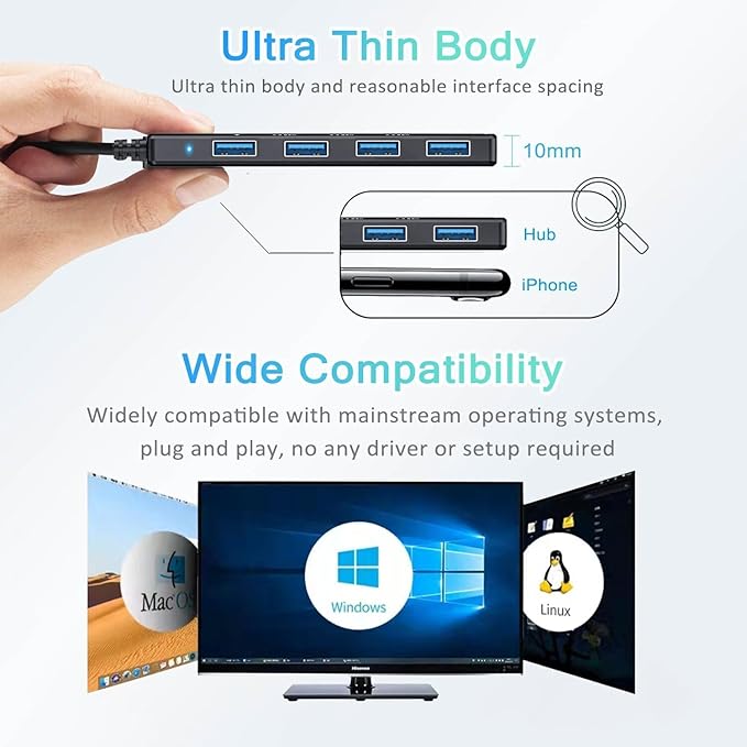 VIENON USB C Hub with 4 USB 3.0 Femal Ports, USB Extender for C Port Laptop, iMac Pro, MacBook, iPad Pro, Dell, Acer, HP, ASUS, Printer, Camera,Keyborad, Mouse etc-3ft