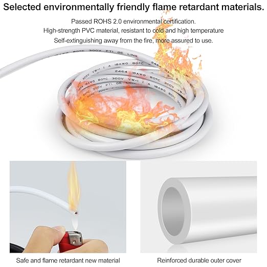 18 Gauge 3 Conductor Electrical Wire, 16.4FT Low Voltage 18/3 Tinned Copper Stranded 3 Wire Cable, 18 AWG White Flexible Extension Cord for Automotive, LED Lamp, Outdoor Landscape Lighting Sprinkler