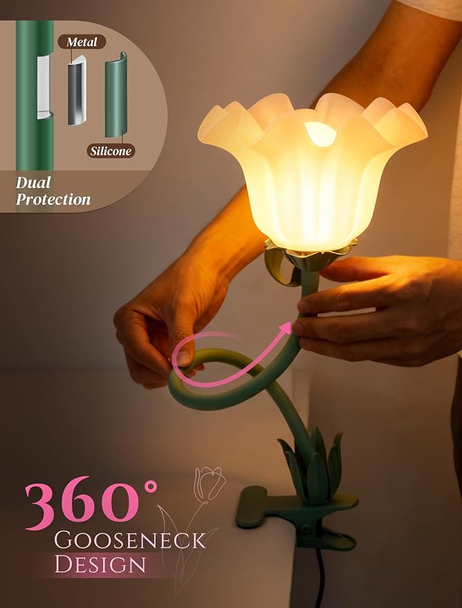 Clip On Flower Lamp for Bedroom, Aesthetic Bedside Reading Light - Image 3