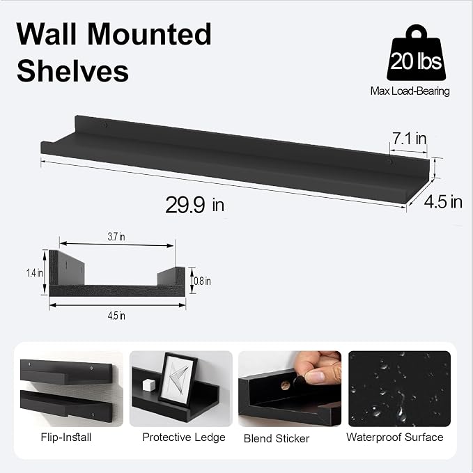 Black Floating Shelves for Wall Decor, 30 in Shelf - Image 3
