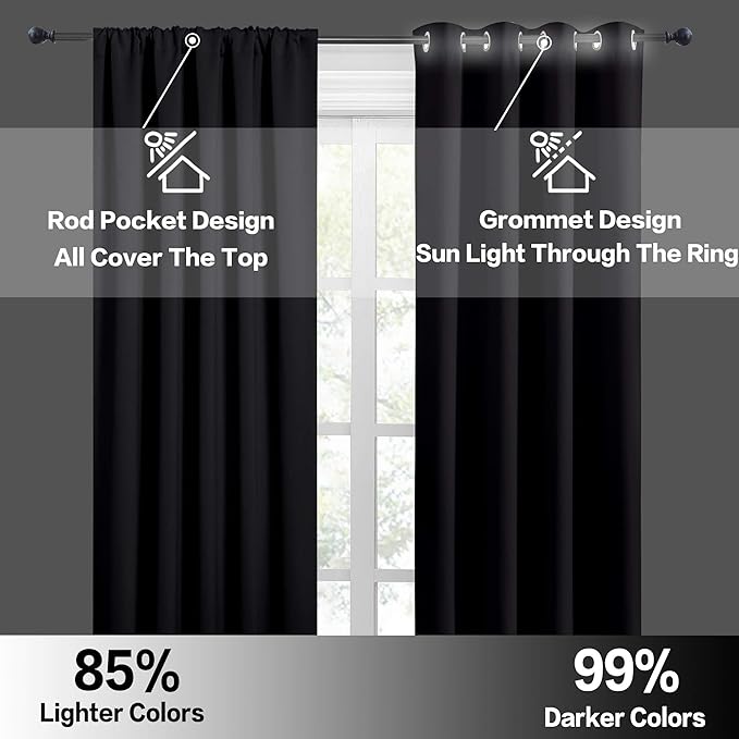 RYB HOME Half Curtain Tiers 36 inch Length, Rod Pocket | Short Blackout Curtains - Image 5