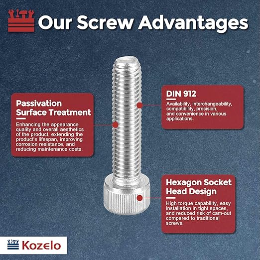 Kozelo 5pcs Socket Head Cap Screws - [M10-1.5 x 40mm] 304 Stainless Steel Allen Socket Drive for Electrical Motor 3D Printing Fan Engine Replacement Use, Silver