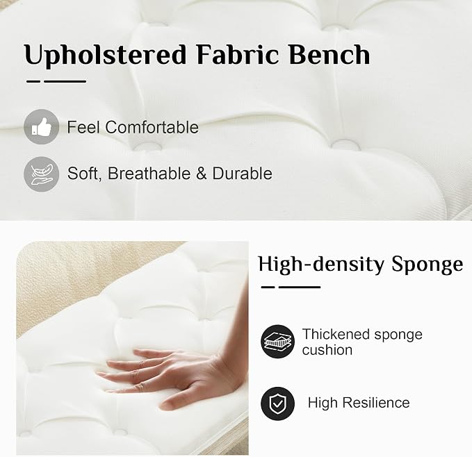 LOULENS 57.7" Linen End of Bed Bench King Size, Upholstered Bench, Upholstered - Image 4