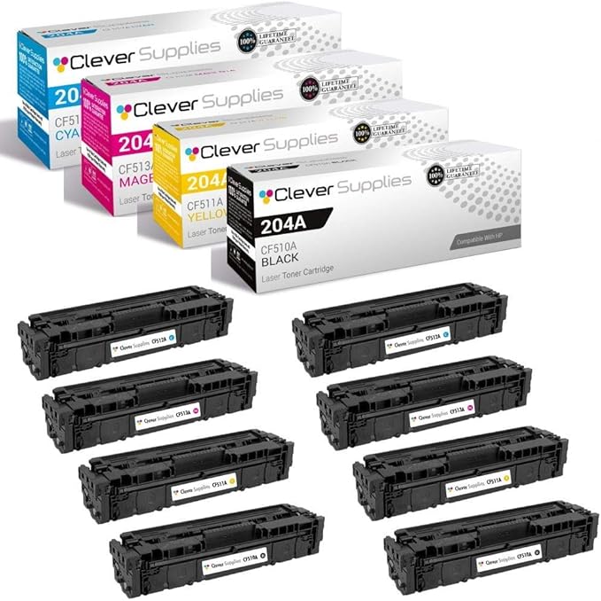 CS Replacement Toner Cartridge Compatible with HP 204A CF510A Black CF511A Cyan CF513A Magenta CF512A Yellow Color Pro MFP M180 MFP M180nw MFP M180n MFP M181fw MFP M154a 8 Color Set