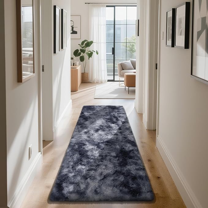 Mottled Grey 3x7 Area Rugs for Bedroom, Fluffy Rug Small Rug Bedside Carpet | - Image 2