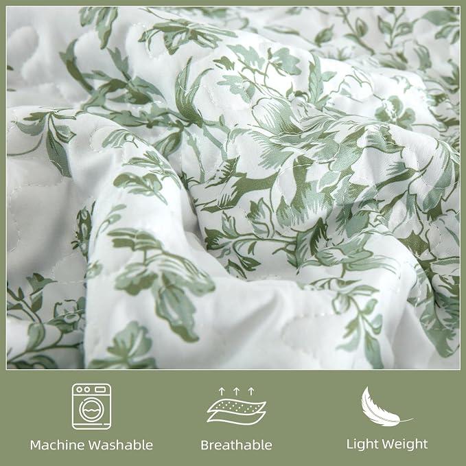 WONGS BEDDING California King Quilt Set, Sage Green Botanical Lightweight | - Image 5