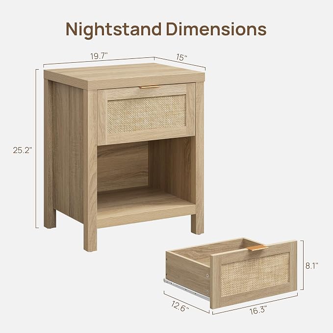 SICOTAS Rattan Nightstand 19.7" Boho Night Stand - Image 3