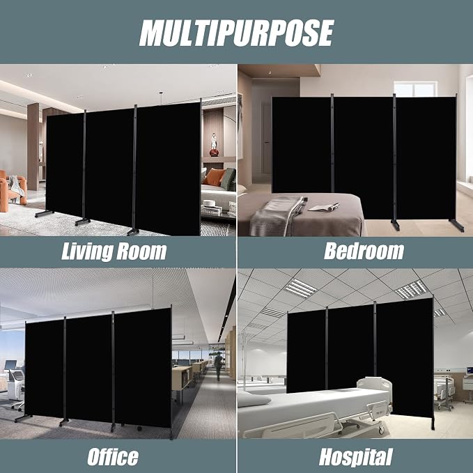 Room Divider 102'' Wide Folding Privacy Screen, 3 Panel Wall Divider w/Wheel | - Image 6