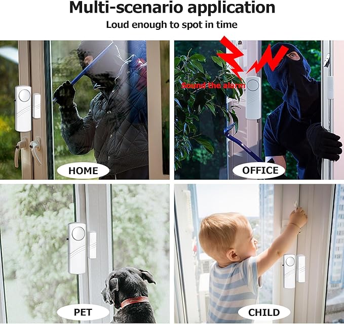 Security Door Window Alarm, 90DB Wireless Sensor Door Window Burglar Alarm, Door Alarms for Kids Safety, Easy Installation Doorbell Alarms for Office House Window Pool (16 Pack)