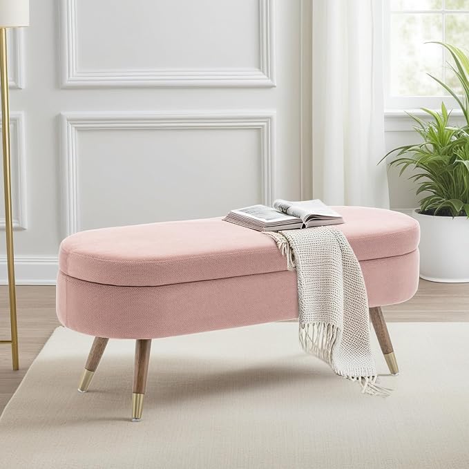 IAFIKE Oval Storage Bench 43.5" Ottoman Bench Upholstered Boucle Fabric by ABrandwithtemperature