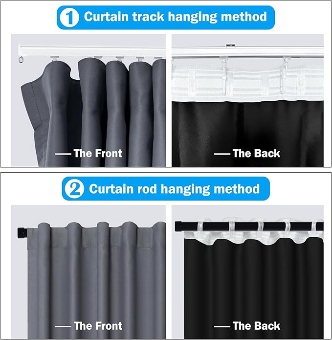 Room Divider Curtains Total Blackout Privacy Curtain Panel Room Thermal Insulated Noise Reduction Curtains for Bedroom Window Living Room Ceiling Track Curtain W 10 ft × H 8 ft Dark-Grey