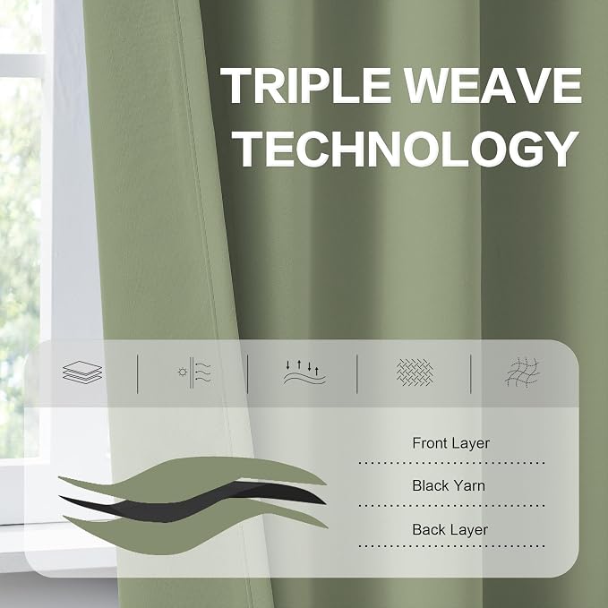 Light Sage Green Curtains 108 Inches Long Back Tab/Rod Pocket Room Darkening - Image 4