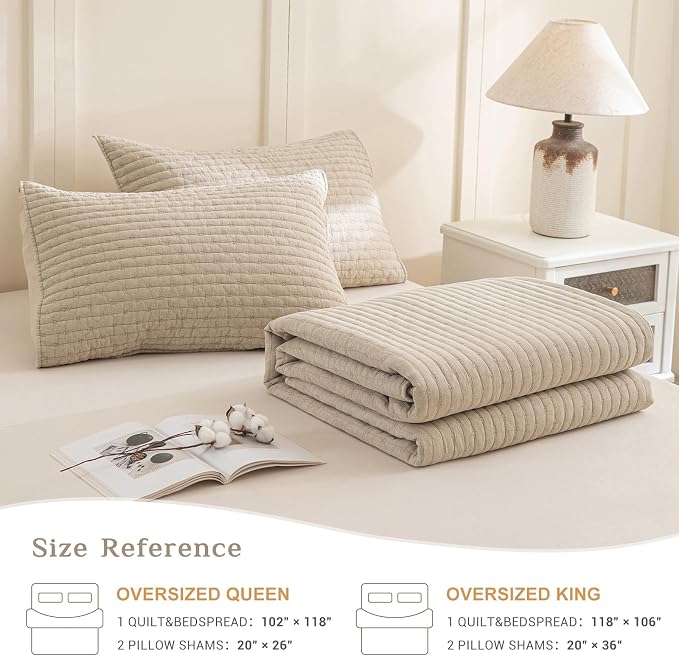 CozyTide Oversized King Quilt 118"x106", Stone-Washed Cotton Wheat California - Image 7