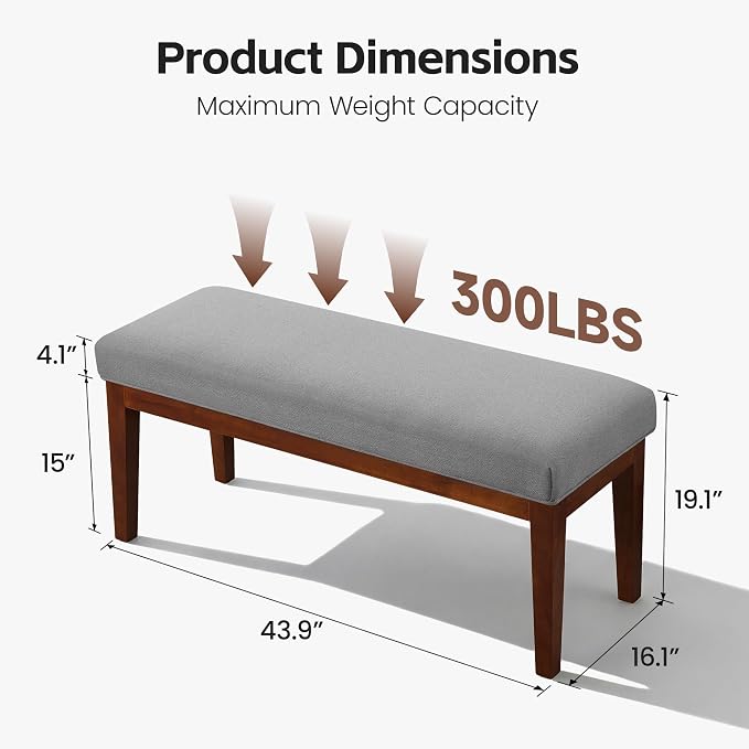43.5" Upholstered Bedroom Bench, Linen Entryway Bench - Image 2