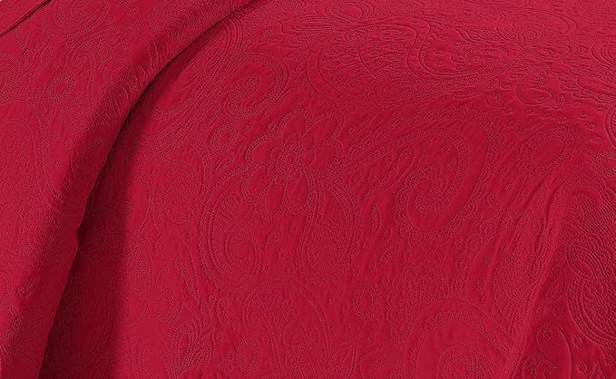 Linen Plus Embossed Coverlet Bedspread Set Oversized Solid Red Full/Queen Bed - Image 2