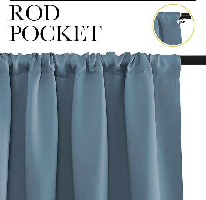 NICETOWN Blackout Curtains for Bedroom, Smoky Blue, 1 Pair, 70 by 63-inch - Image 2