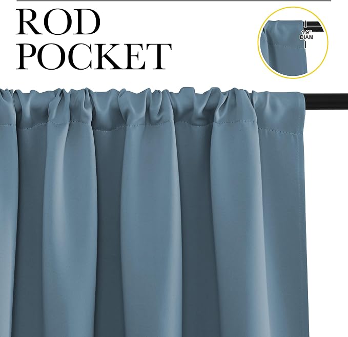 NICETOWN Kitchen Curtains, Short Blackout Curtains & Drapes, Smoky Blue - Image 2
