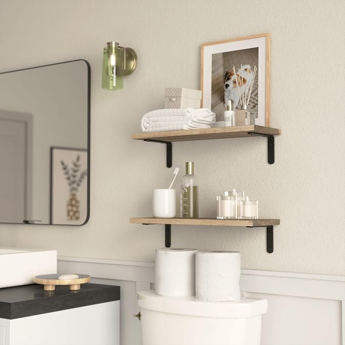 RICHER HOUSE Rustic Wood Floating Shelves, 2-Set Wall Mounted Shelves, 16In | - Image 6