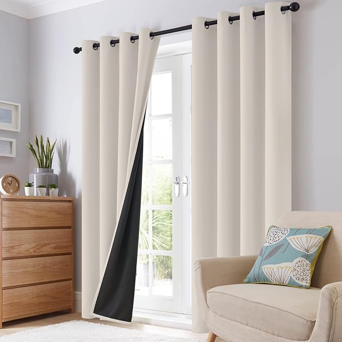 SimpleHome Cream 100% Blackout Curtains Room Darkening Living Room 96 Inch | - Image 8