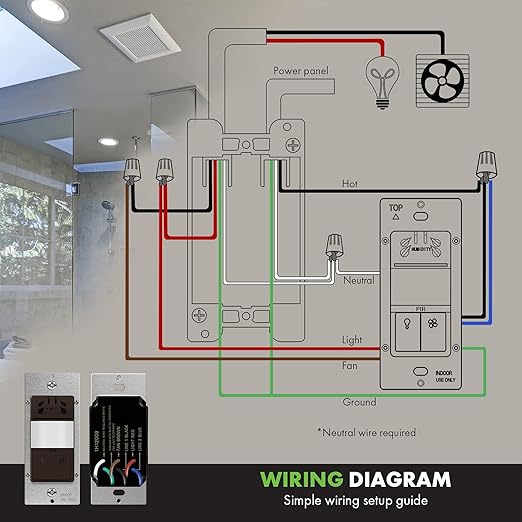 TOPGREENER Humidity Sensor Switch with PIR Lighting Motion Sensor, Neutral Wire Required, Air Moisture Detection for Ventilation Fan, Bathroom Fan Automated Control, UL Listed, TDHOS5-BR, Brown
