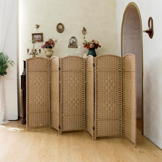 Compact 6 Panel Short Room Divider, 47.2 Inch Tall Double-Sided Rattan Folding - Image 3