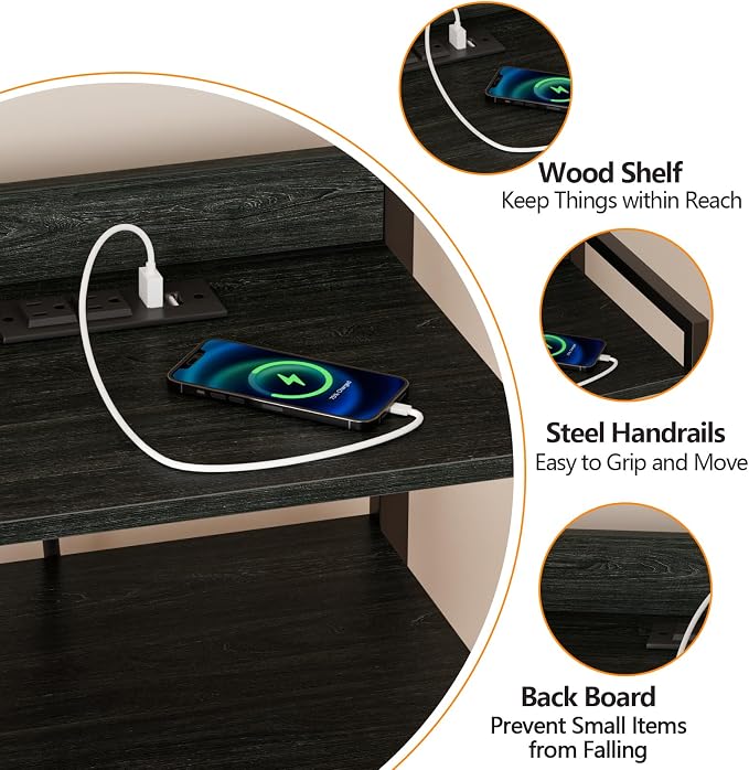 Night Stand with Charging Station, Tall Bedside Table - Image 6