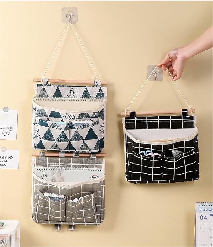 2 PCS Over Door Hanging Storage Bags Canvas Wall Mount Organizer - Image 3