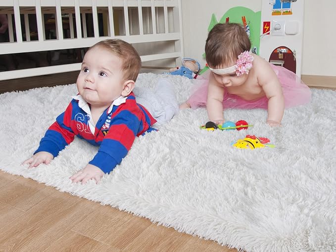 HOMORE 5x8 Area Rug for Living Room, Ivory Fluffy Rug for Bedroom Kids Dorm | - Image 6