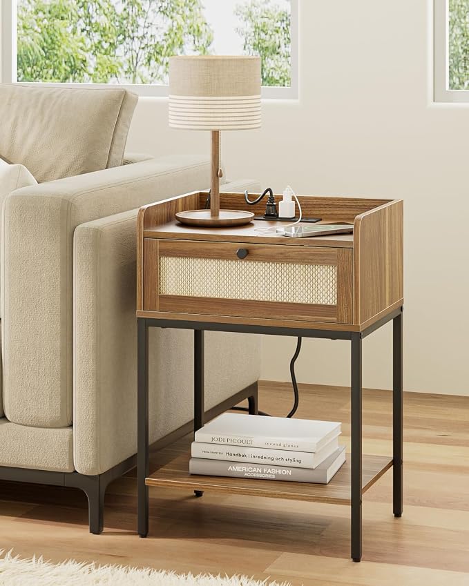 Nightstand with Charging Station, 3-Tier Bedside Table - Image 4