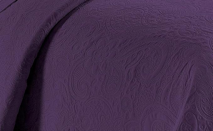 Linen Plus Embossed Coverlet Bedspread Set Oversized Solid Purple - Image 2