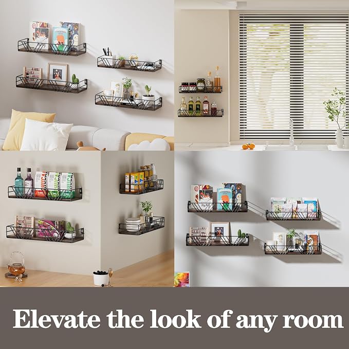 Amaoot Floating Shelves for Wall Set of 4, Wall Shelf Wood Floating Shelf | - Image 6
