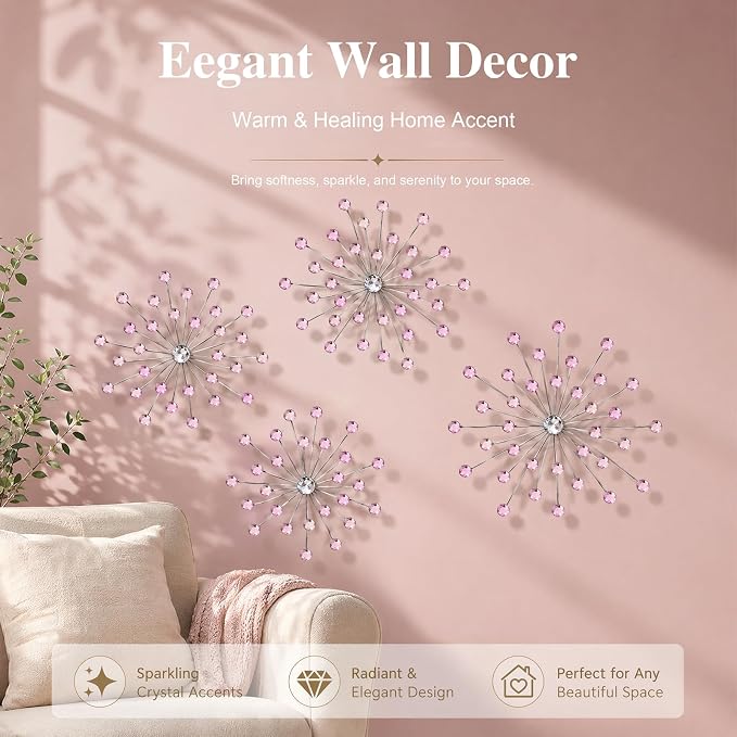 ZEXUIRU 4 Set Silver Starburst Wall Art - Image 4