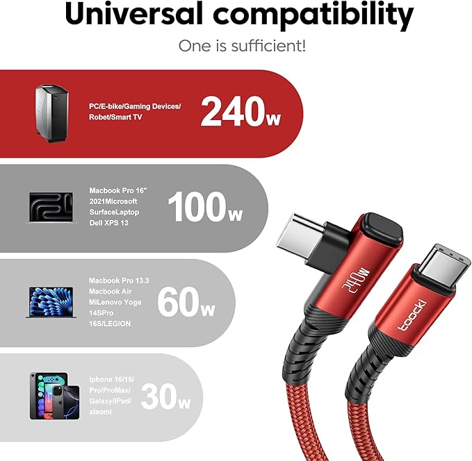 USB C Cable [2Pack, 10ft] 240W Fast Charging Type C Cord, Nylon Braided USB 2.0 Cable for iPhone 17 16 15 Pro Plus Pro Max Air, iPad Pro, Samsung Galaxy S24 S23, Switch, MacBook Pro, Pixel-Red