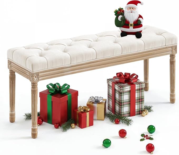 LUE BONA 44" Bedroom Bench, Fabric End of Bed Bench, Upholstered French Tufted by LUEBONA