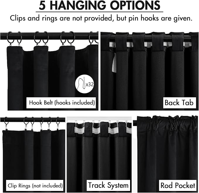 MIULEE Velvet Curtains 50W x 90L 2 Panels Black Blackout Curtains | Luxury - Image 2