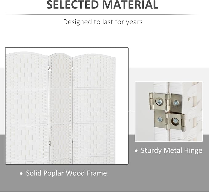 HOMCOM Room Divider 4-Panel, 6FT-Tall Folding Privacy Screen, Hand-Woven Design - Image 4