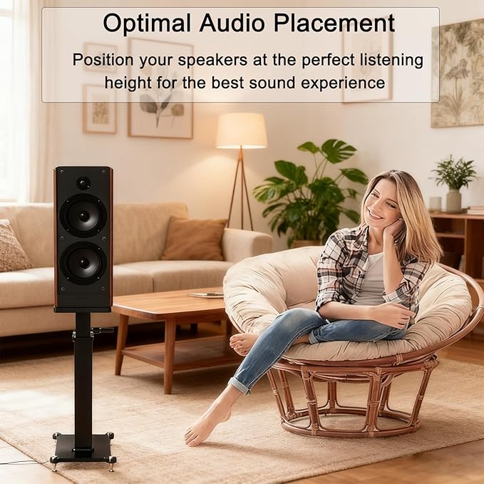 18.9-26.8in Height Adjustable Speaker Stands Pair up to 110lbs, Heavy Duty Bookshelf Speaker Stand Bookshelf Speaker Stand, Holds Bookshelf & Satellite Speaker Large Speaker (Black)