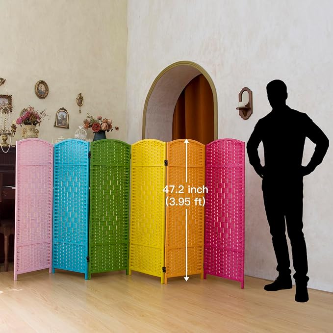 Compact 6 Panel Short Room Divider, 47.2 Inch Tall Double-Sided Rattan Folding - Image 2