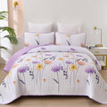 Dinjoy Floral Quilt Set Queen, 3 Pieces Purple Flower Bedspread Coverlet | Soft by DINJOY