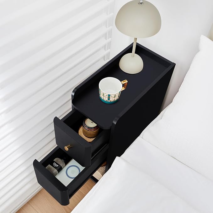 Narrow Nightstand Set of 2, Wooden Small 2 Drawer Nightstand, Slim Side End - Image 3