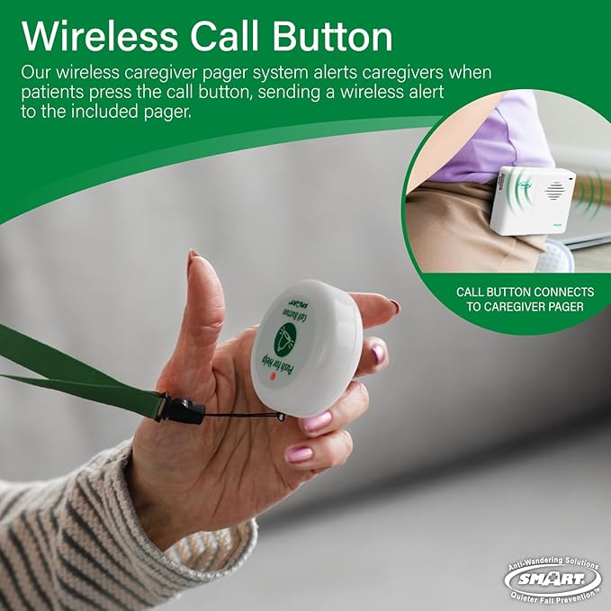 Smart Caregiver Pager System with 2 Call Buttons for Elderly Assistance, Fall Prevention, and Nurse Calling | Wearable Wireless Pager for Patient Help at Home | USA-Based Company and Customer Support