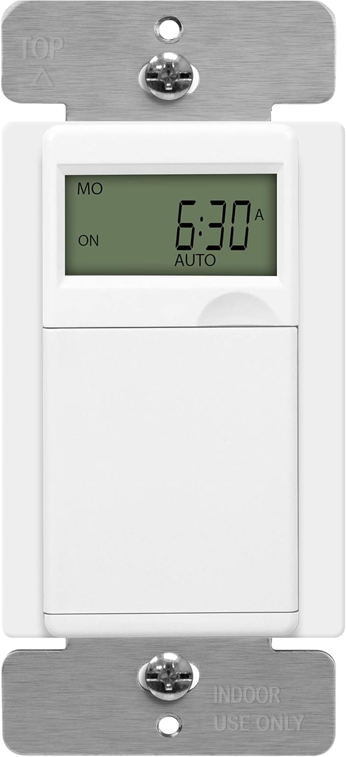 ENERLITES - HET01-C-W Programmable Digital Timer Switch for Lights, Fans, Motors, 7-Day18 ON/OFF Timer Settings, Single Pole, Neutral Wire Required, UL Listed, HET01-C, White