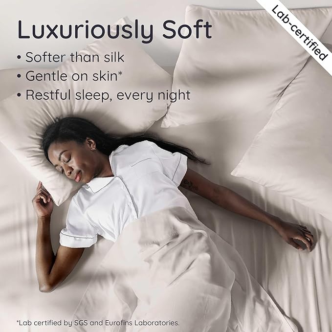 Bambaw 100% Viscose Derived from Bamboo Fitted Sheet Twin Size, Cooling Fitted Sheet Twin Size, 15’’ Deep Pocket, Breathable & Soft Sheets (Sand)