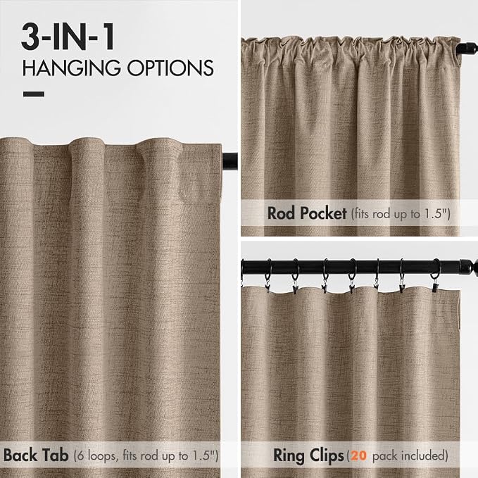 MIULEE 100% Blackout Curtains Linen Curtains 90 Inches Long, Copper Brown | 2 - Image 6