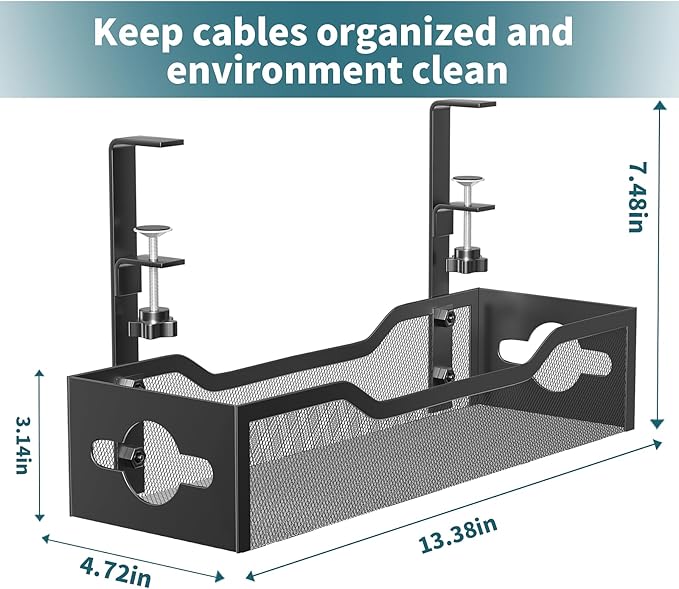 Under Desk Cable Management Tray 3 Pack, Cable Management Under Desk No Drill - Image 6