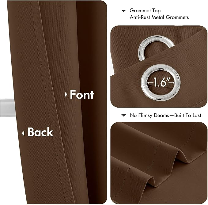 MIULEE Blackout Curtains for Bedroom 2 Panels 40 x 72 Inch Long Brown | Thermal - Image 4
