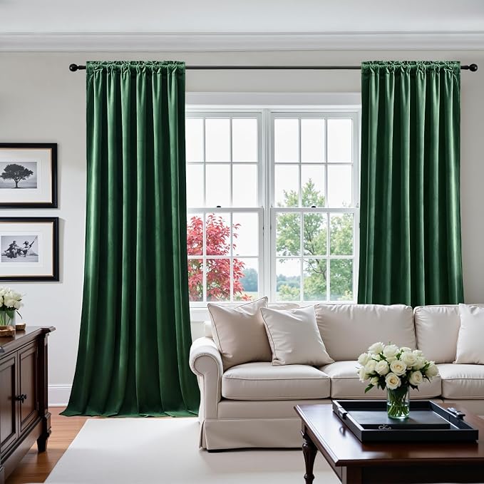 Green Velvet Curtains 96 Inches - Image 7