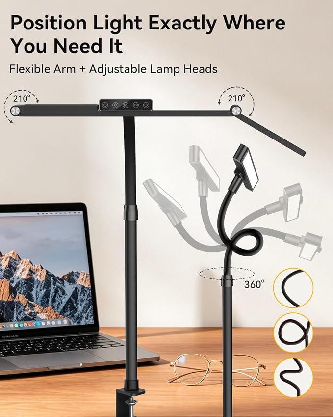 LED Desk Lamp with Clamp, 24W 3-Panel Light - Image 6