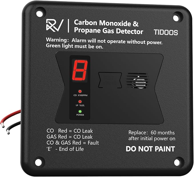 RV Carbon Monoxide & Propane Detectors, Replacement for RV Carbon Monoxide Detector #31011, TIDOOS 2 in 1 Dual CO/LP Alarm with Digital Display, Hardwired - VDC 12V, Flush Mount, Black